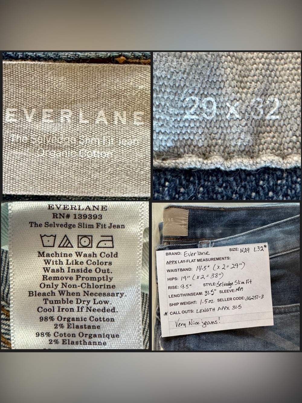 Everlane The Selvedge Slim Fit Jeans Denim Blue
Mid-Rise Organic Cotton (29) - Picture 5 of 15